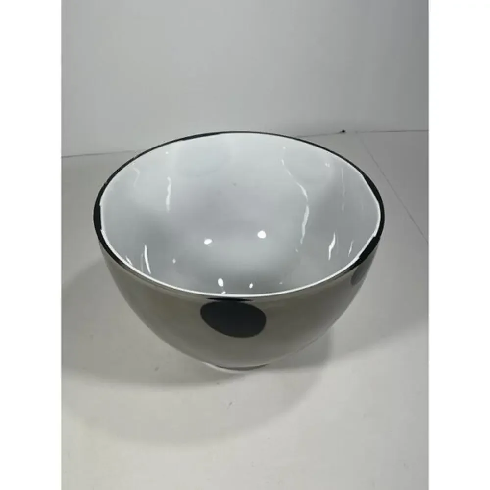 Large Gray With Black Oval Design Art Painted Glass Round Bowl Tall *read Descri